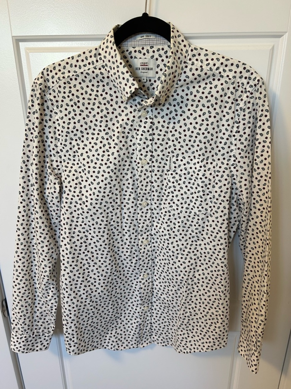 Ben Sherman White Button-Down Shirt with Paisley/Spot Print